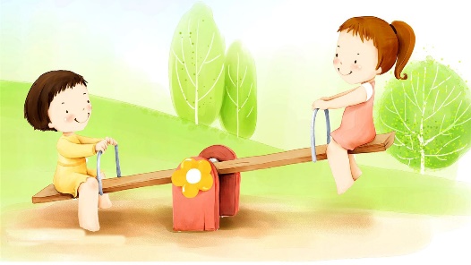A cartoon of kids playing on a seesaw Description automatically generated with low confidence
